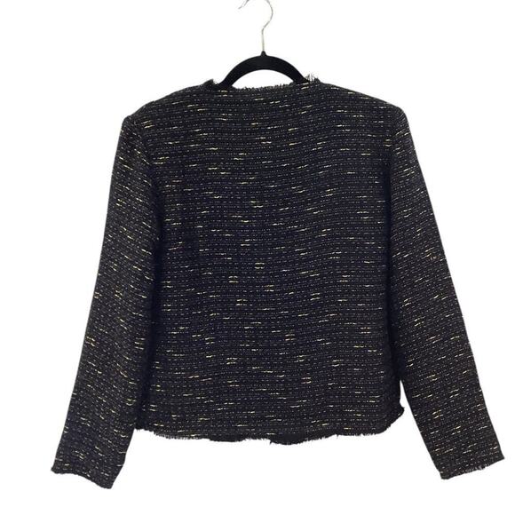 Anine Bing Tweed Navy Blue Gold Fringed Raw Hemline Jacket Blazer Size Small - Picture 9 of 16
